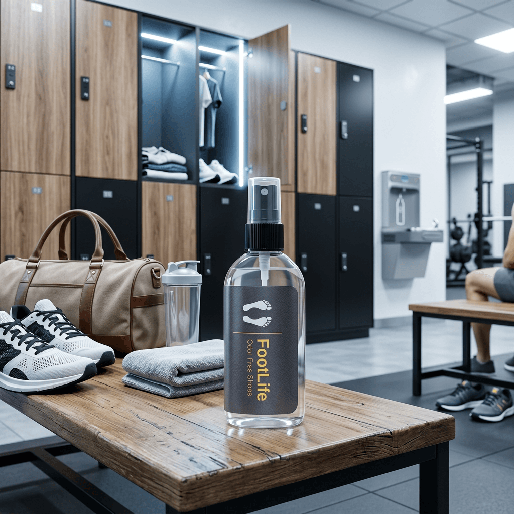 FootLife Spray i gymmets omklädningsrum